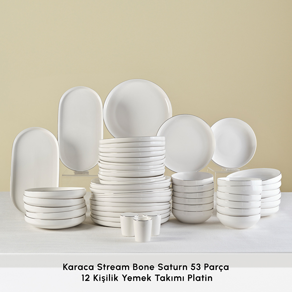Karaca Stream Bone Saturn 53 Parça 12 Kişilik Yemek Takımı Platin (Premium Serisi 64) - 1
