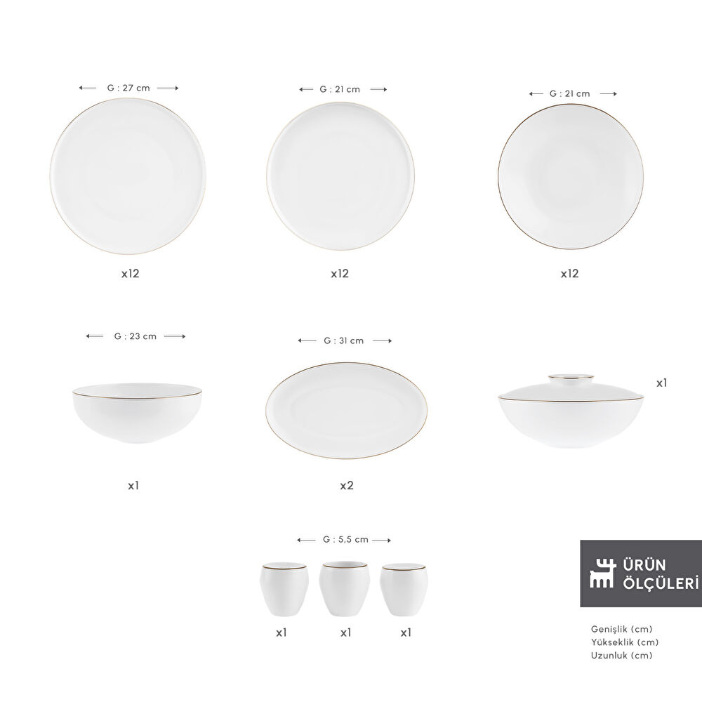 Karaca Fine Bone Meridian 55 Parça 12 Kişilik Yemek Takımı Gold - 1