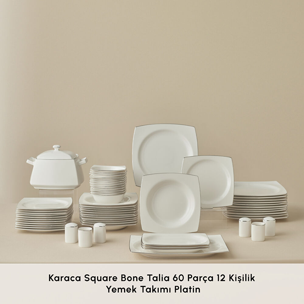 Karaca Square Bone Talia 60 Parça 12 Kişilik Yemek Takımı Platin (Premium Serisi 58) - 2
